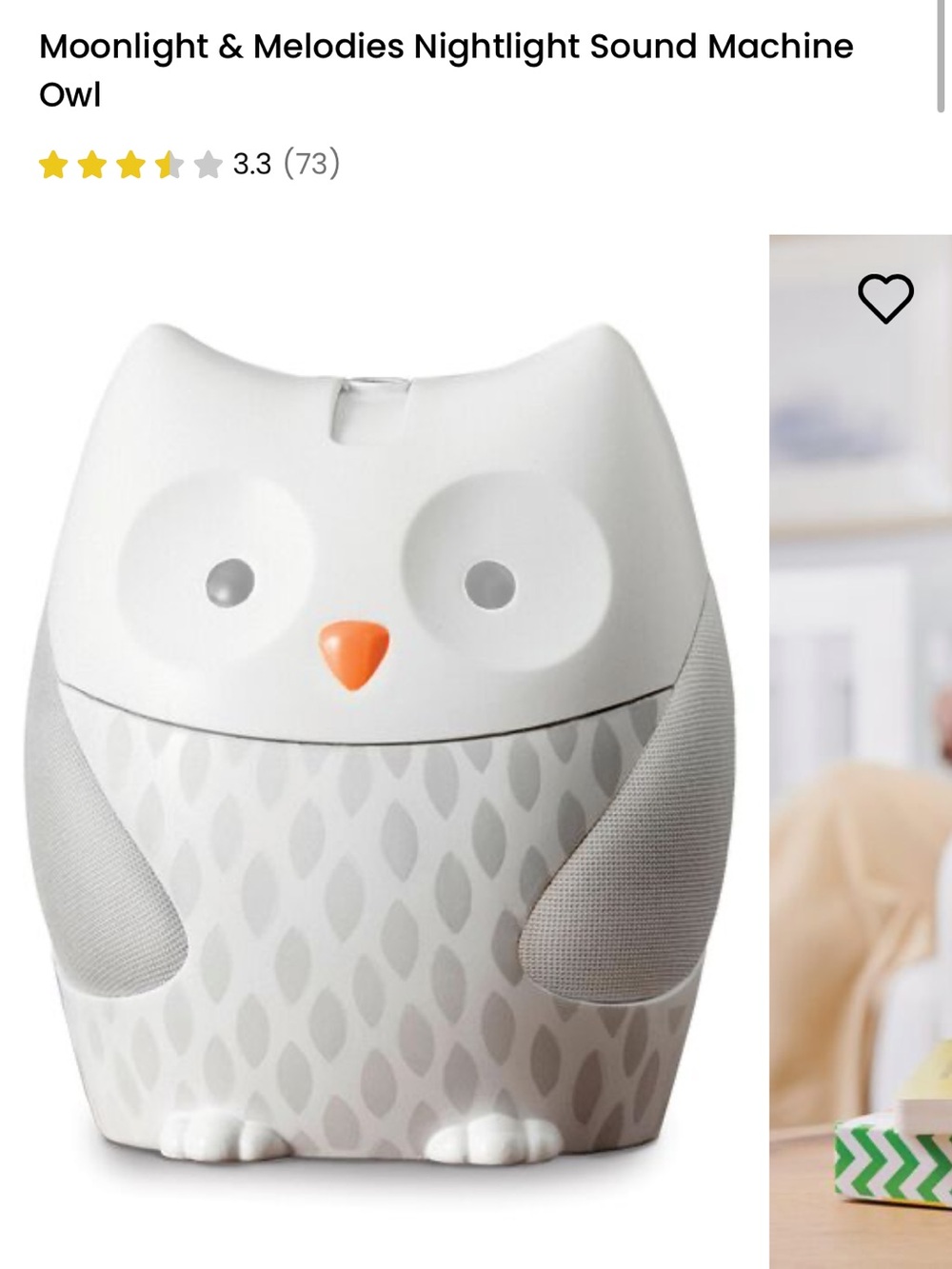 Skip Hop White Owl Night Light with Orange Beak - Picture 2 of 8